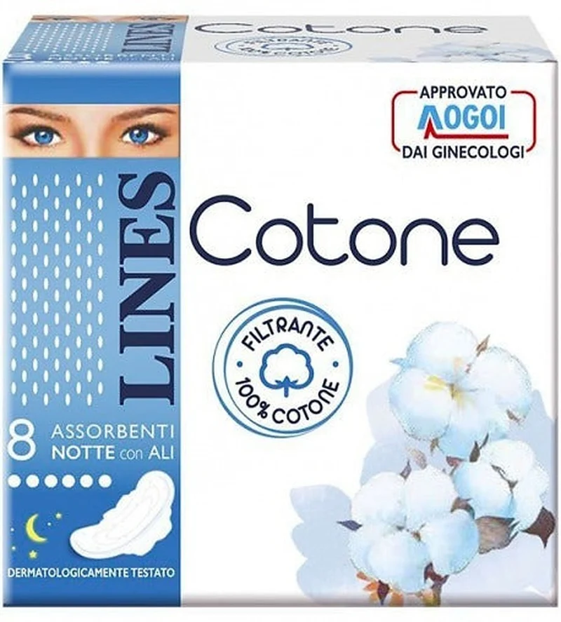 Lines Assorbenti Cotone Notte Con Ali 8 Pezzi — Assorbenti
