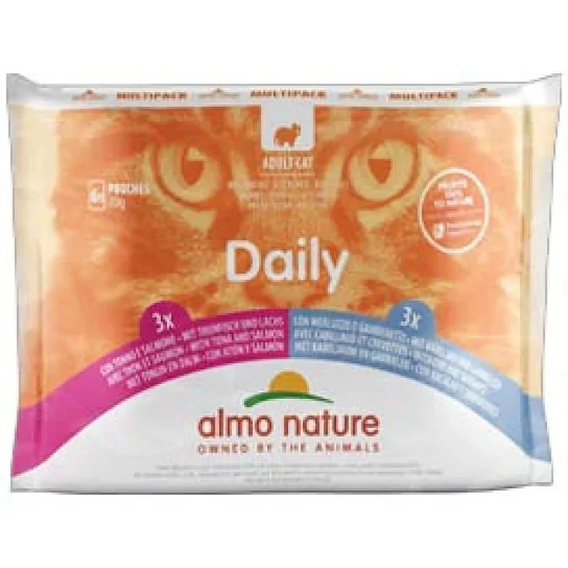 Almo Nature Daily Menu Gatto Tonno Salmone e Merluzzo Gamberetti 6x70 g — Cibo Umido