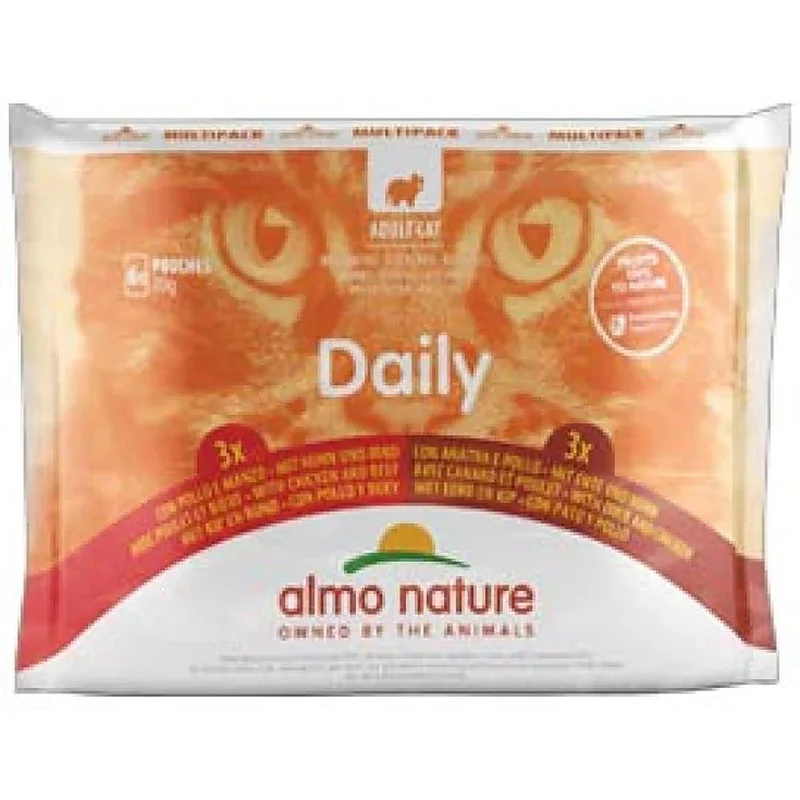 Almo Nature Daily Menu Multipack Pollo Manzo e Pollo Anatra 6 x 70 g — Cibo Umido Gatto