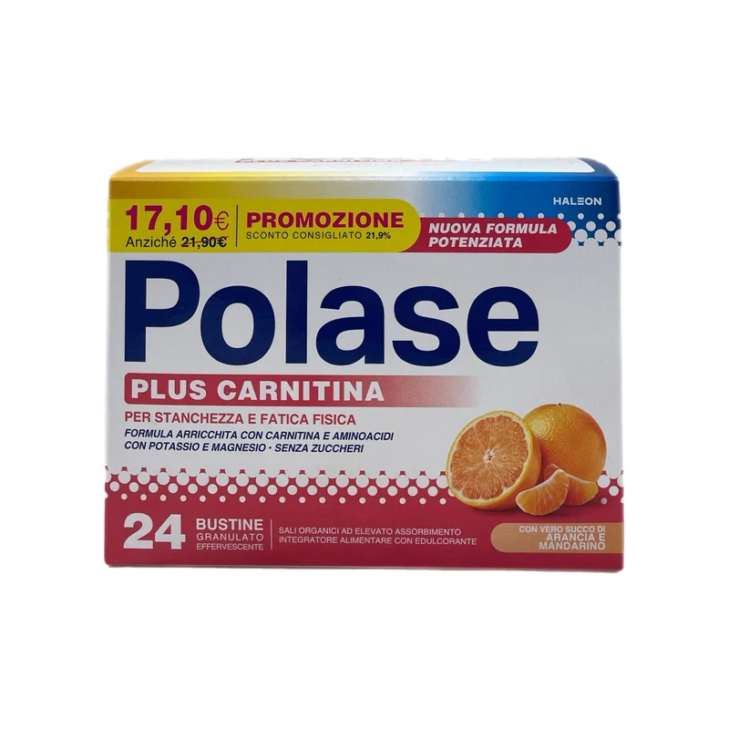 Polase Plus Carnitina Integratore Sali Minerali Magnesio Potassio Stanchezza Fatica Arancia Mandarino 24 Bustine