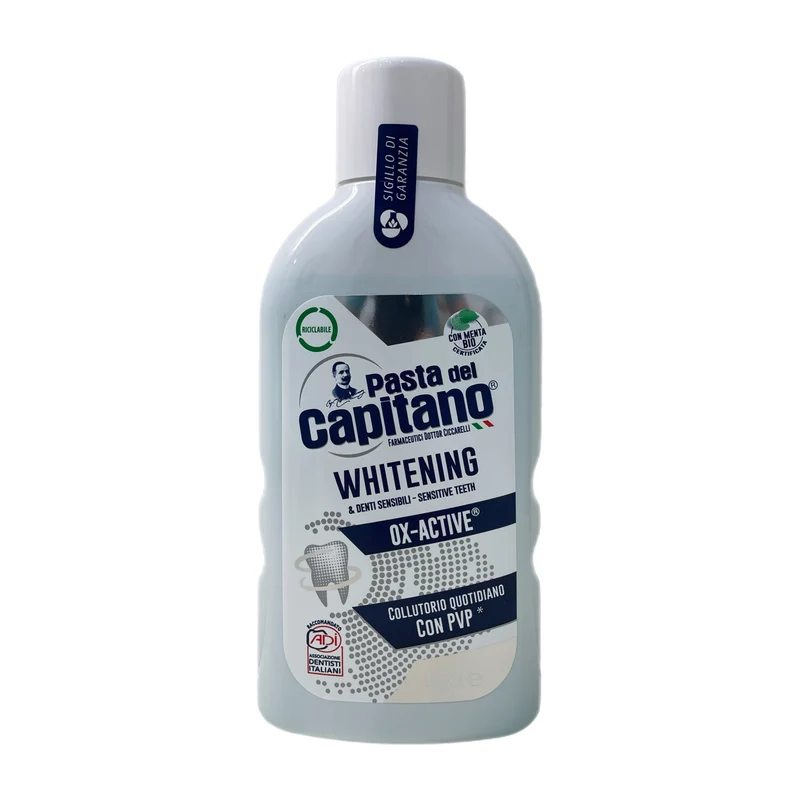 Pasta Del Capitano Collutorio Whitening Sbiancante Denti Sensibili Quotidiano Bio Menta 400 ml