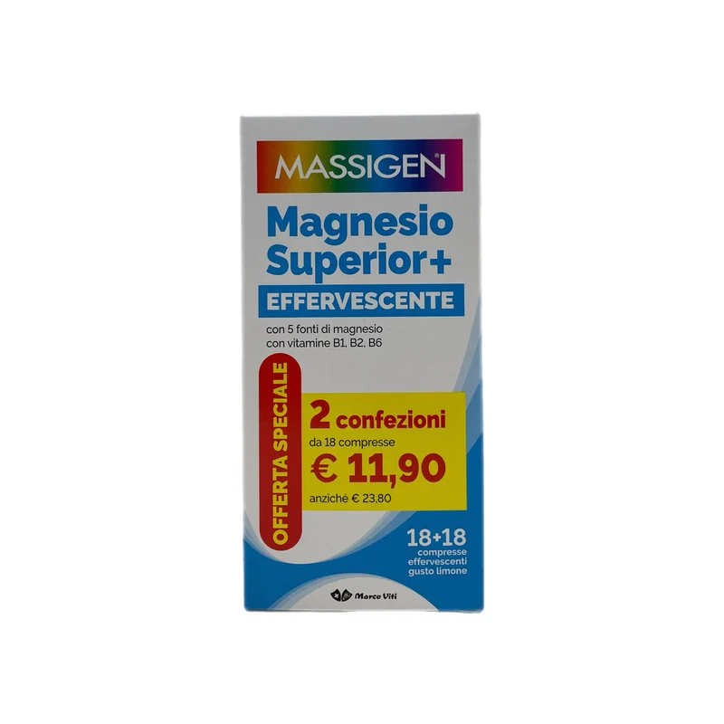 Massigen Magnesio Superior+ Integratore Magnesio Vitamine Energia Affaticamento Limone 18+18 Compresse