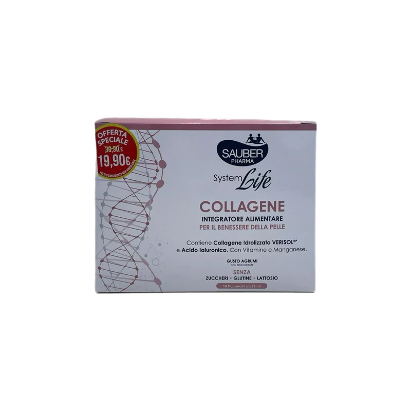Sauber Pharma System Life Integratore Collagene Benessere Elasticità Pelle Rughe Agrumi 250 ml