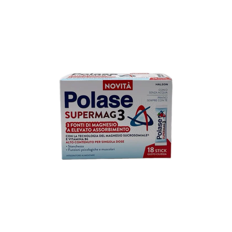 Polase SuperMag3 Bustine Integratore Alimentare 3 Fonti Magnesio Stanchezza Affaticamento No Glutine Zuccheri 36g