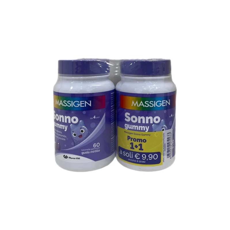 Massigen Sonno Gummy Omaggio Carioca Colori Melatonina Camomilla Rilassamento Mirtillo 60+60 Gommose