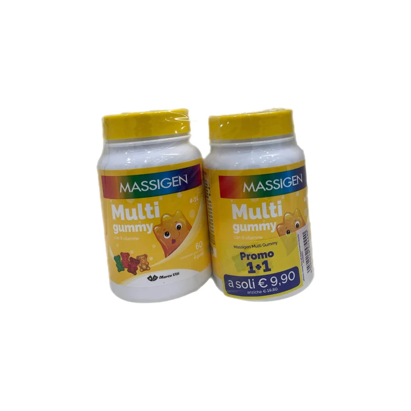 Massigen Multigummy Multivitaminico Omaggio Carioca Colori Orsacchiotti 4 Gusti 60 + 60 Gommose