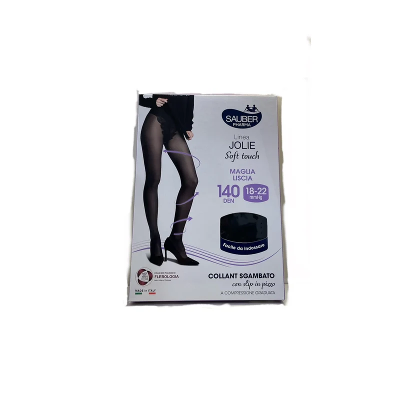 Sauber Pharma Jolie Soft Touch Collant Sgambato Slip Pizzo Nero Massaggio Terapeutico 140 Den