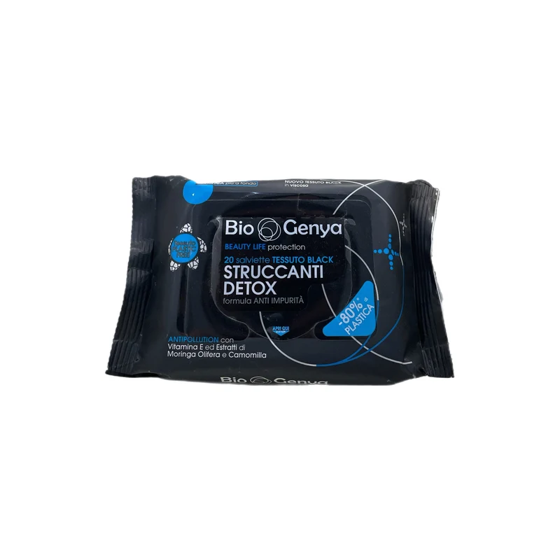 Biogenya Salviette Struccanti Purificanti Detox Viso Collo Antinquinamento Pelle Pulita Luminosa 20 Salviette Nere