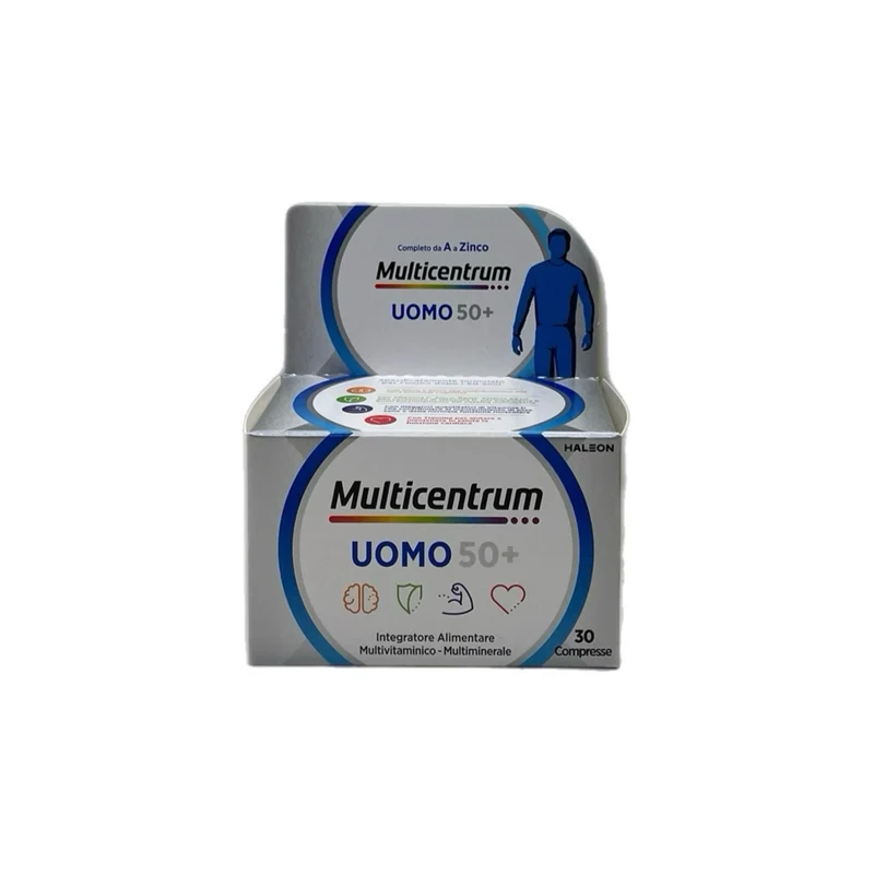 Multicentrum Uomo 50+ Integratore Alimentare Multivitaminico Multiminerale Completo 30 Compresse No Glutine Zuccheri