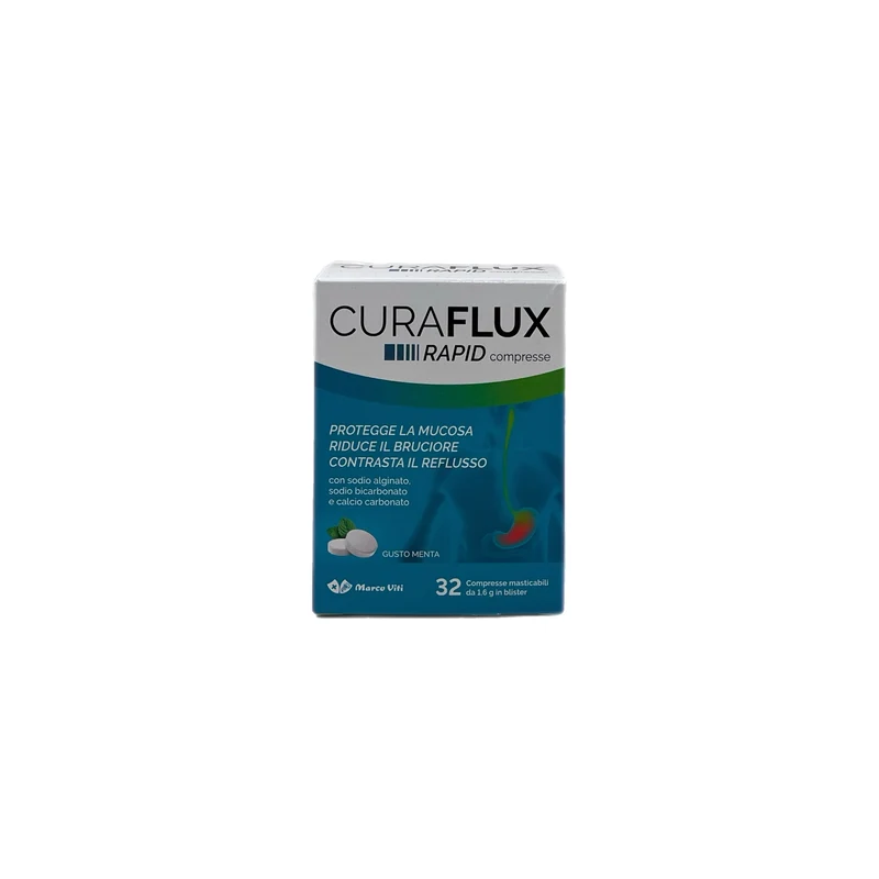 Curaflux Rapid Marco Viti Protegge Mucosa Riduce Bruciore Prevenzione Trattamento Reflusso Menta 32 Compresse