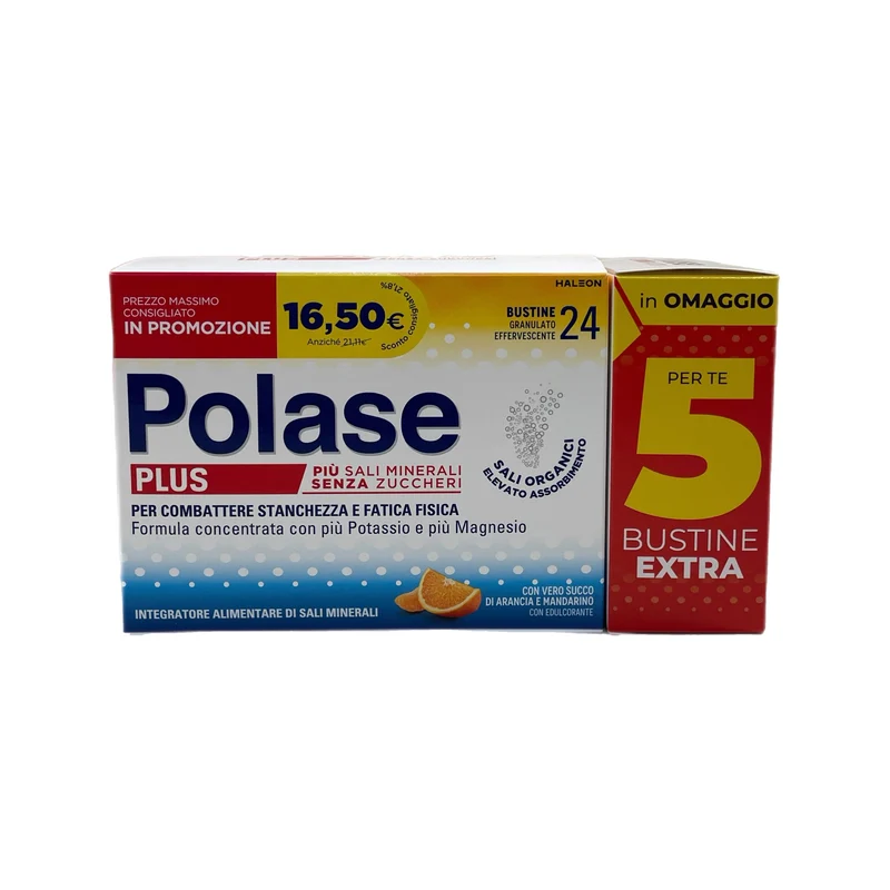 Polase Plus Integratore Alimentare Stanchezza Omaggio 5 Bustine Fatica Fisica Potassio Magnesio Arancia Mandarino No Zuccheri 24 Bustine Haleon