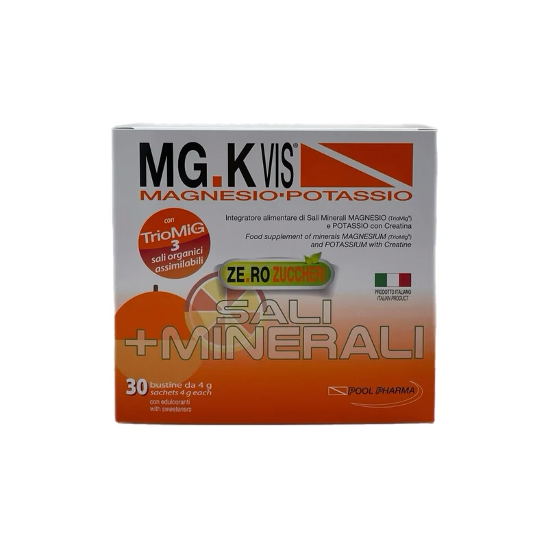 Mgk Vis Integratore Magnesio Potassio Sali Minerali Omaggio Telo Rinfrescante No Glutine Lattosio 30 Bustine Pool Pharma