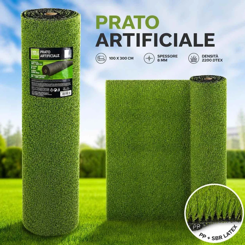 Prato Sintetico Artificiale 1x3 m Effetto Naturale Resistente UV per Esterno 8mm