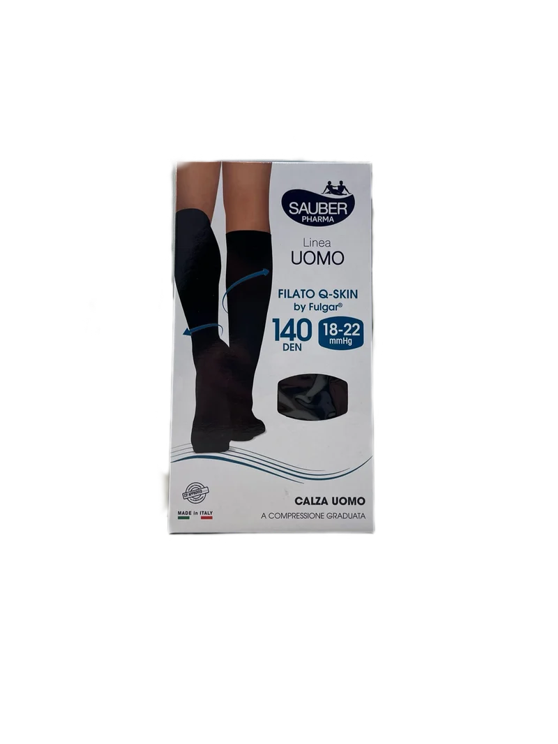 Sauber Calze Uomo Blu Q-Skin Terapeutico Compressione Sanguigna 140 Denari