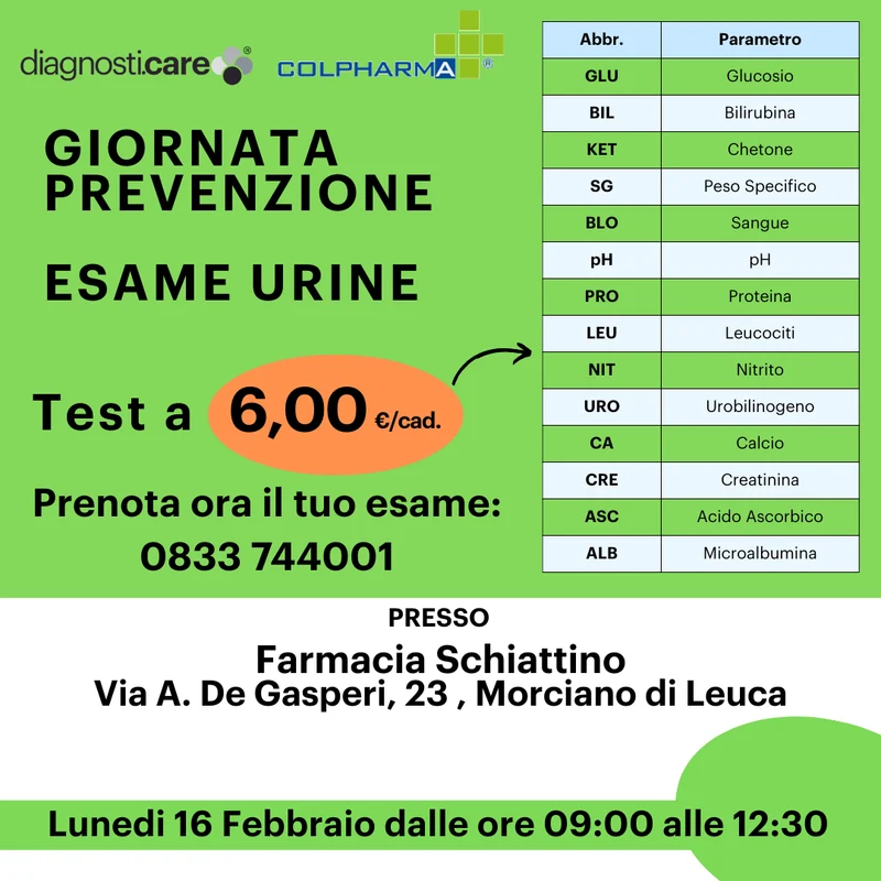 Farmacia Schiattino - Esame delle urine (16/02/2026)