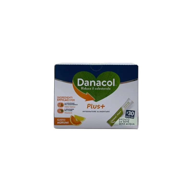 Danacol Plus+ Integratore Alimentare Colesterolo Benessere Cuore Agrumi 30 Stick Bere Senza Acqua