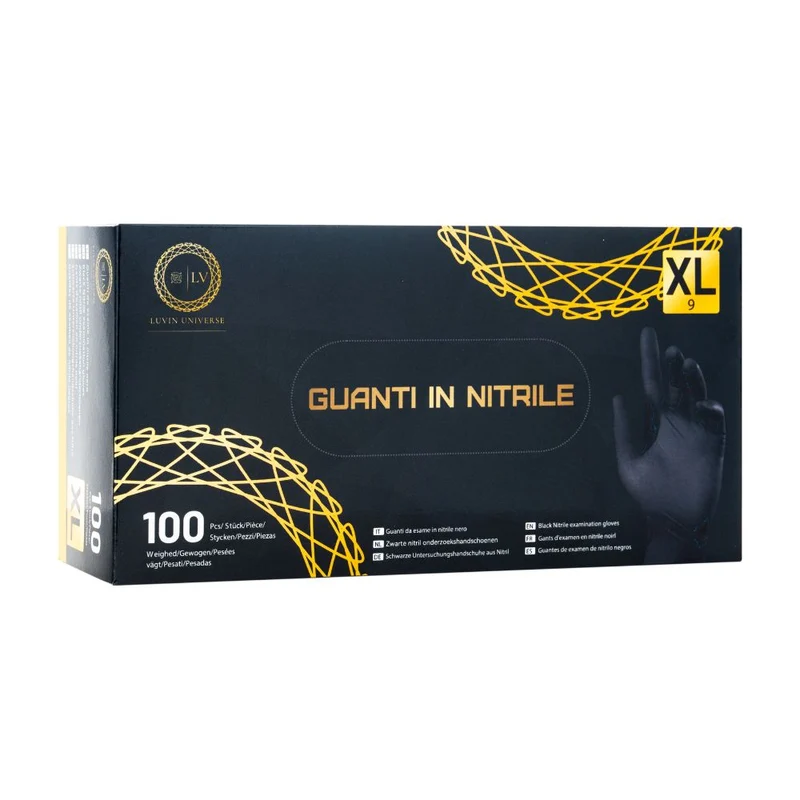 Luvin Guanti in Nitrile Colore Nero Senza Polvere TG XL Box da 100pz