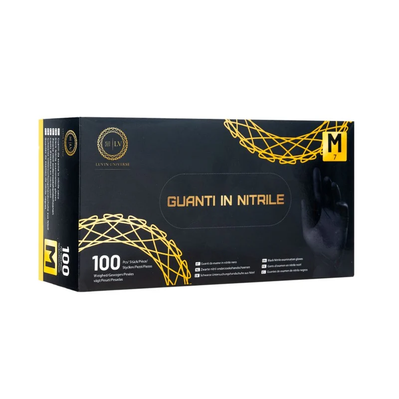 Luvin Guanti in Nitrile Colore Nero Senza Polvere TG M Box da 100pz