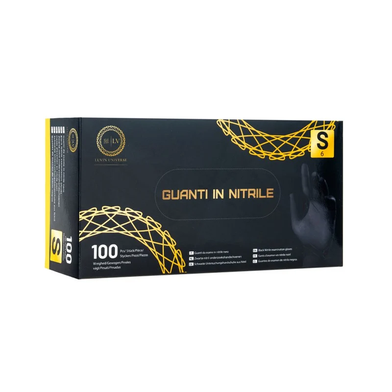 Luvin Guanti in Nitrile Colore Nero Senza Polvere TG S - Box da 100pz