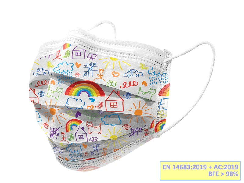 Gisafe Mascherina Chirurgica Filtrante 98% 3 Veli Tipo Iir con Elastici Cartoon