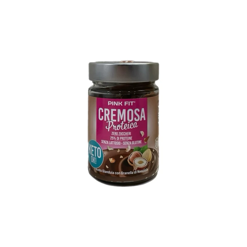 Pink Fit Cremosa Proteica Gianduia Granella di Nocciola Keto No Glutine Lattosio Zuccheri Aggiunti 300g