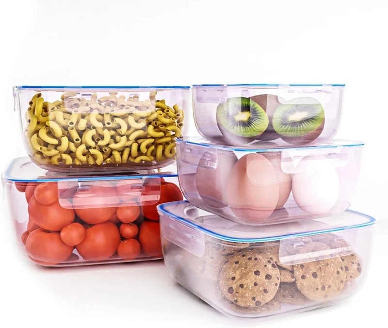 Velker - contenitori per alimenti, in plastica BPA FREE, con coperchio, Air e Water proof, Set da 10 pezzi Rettangolari (5 contenitori + 5 coperchi), 3.8 litri, 2.4 litri, 1.5 litri, 0.9 litri e 0.5 litri