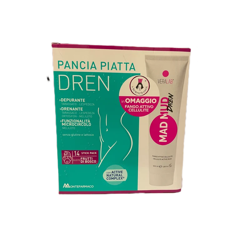 Montefarmaco Drenante Pancia Piatta Frutti Di Bosco 14 bustine Omaggio Fango Attivo Active Mud