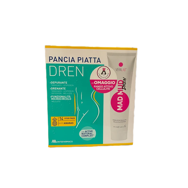 Montefarmaco Drenante pancia piatta 14 buste ananas 280ml in omaggio fango attivo cellulite