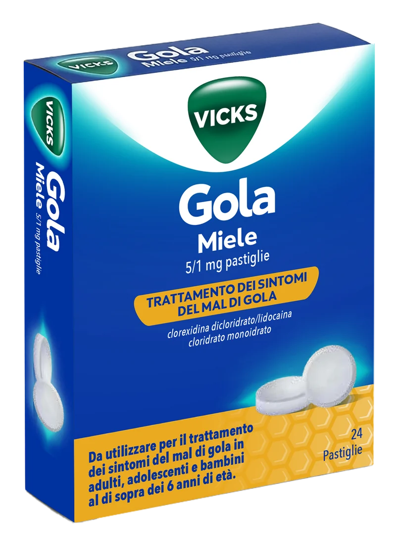 Vicks gola 5 mg/1 mg pastiglie 24 pastiglie gusto miele in blister al-pvc/petfe