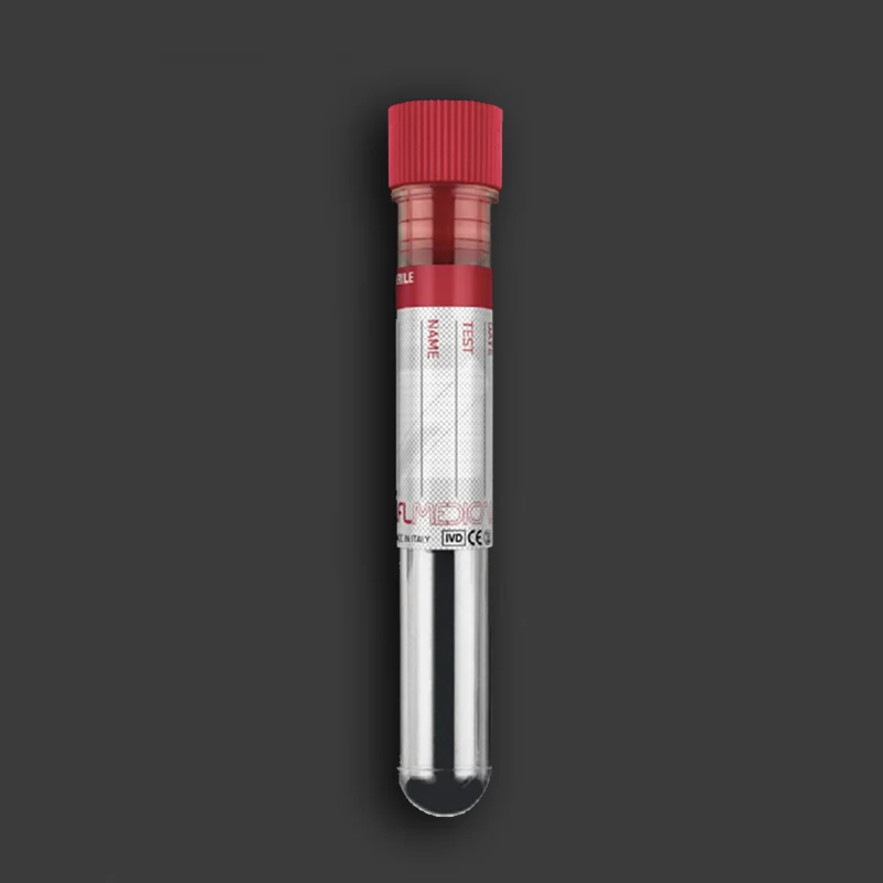 PROVETTA STERILE CILINDRICA 10 ml IN POLISTIROLO CON TAPPO ROSSO + ETICHETTA