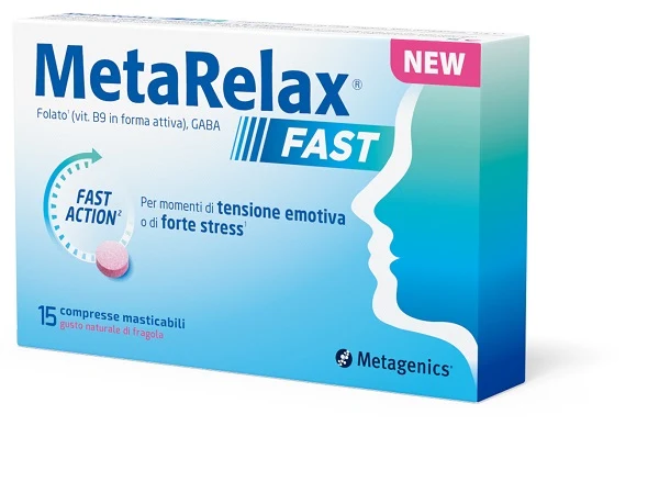 Metarelax fast 15 compresse masticabili gusto naturale di fragola senza glutine senza lattosio con edulcoranti