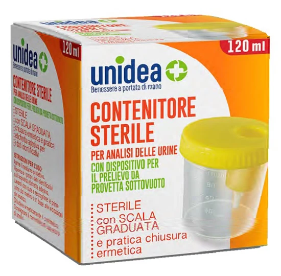 Contenitore sterile per analisi delle urine unidea con dispositivo di prelievo 120 ml