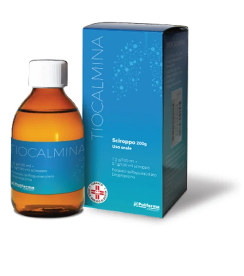Tiocalmina 1,2 g/100 ml + 0,1 g/100 ml sciroppo potassio solfoguaiacolato + dropropizina
