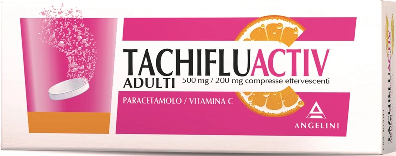 Tachifluactiv adulti 500 mg/200 mg compresse effervescenti paracetamolo/vitamina c
