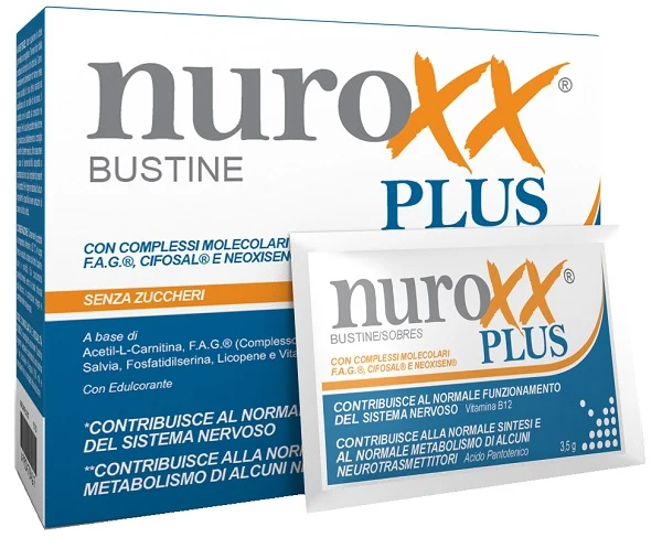 Nuroxx plus 16 bustine arancia rossa con edulcorante senza zuccheri e glutine naturalmente privo di lattosio
