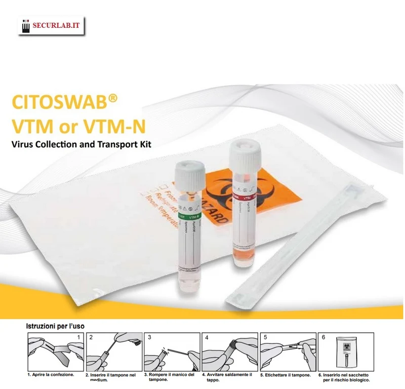 Tampone Citoswab VTM - Kit di raccolta e Trasporto del Virus (anche SARS-CoV-2 COVID19) - Conf.50 pz.
