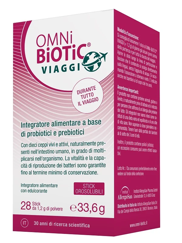 Omni biotic viaggi 28 stick orosolubili da 1,2 g con edulcorante senza glutine senza lattosio