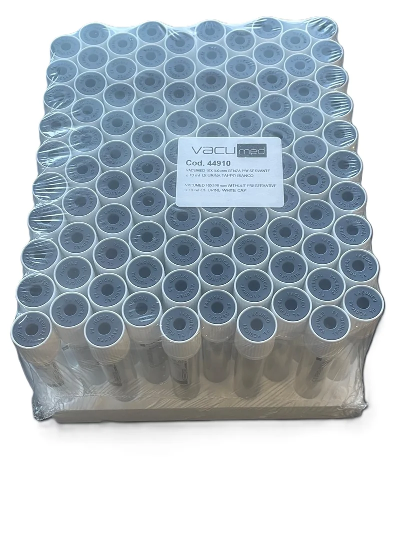 Provette sottovuoto per urina Vacumed 16x100 tappo bianco - Conf.100 pz.scadenza 30/12/2026