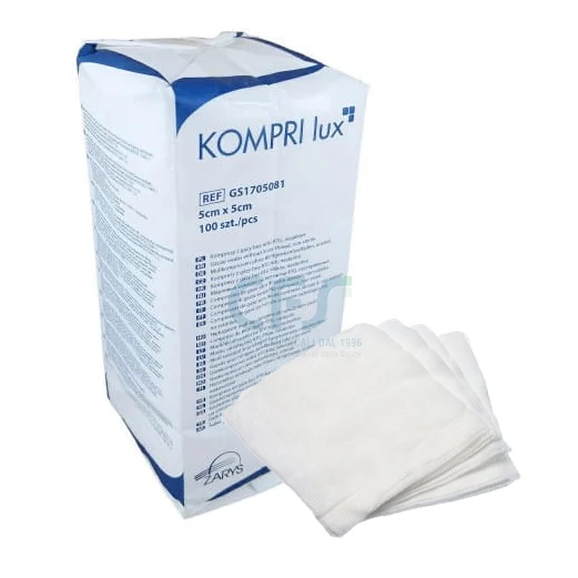 Compresse di garza cotone piegata KOMPRI lux cm 5 x 5 a 8 strati (conf. 100 pz.)