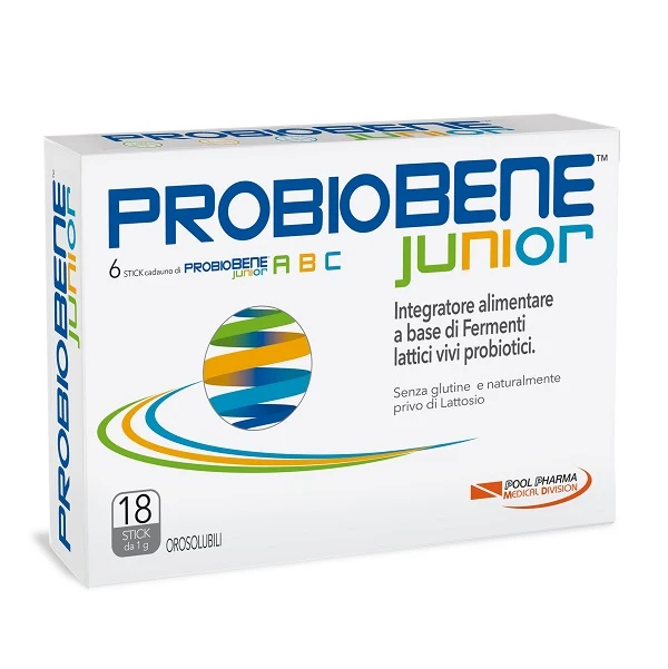 Probiobene junior 18 stick orosolubili da 1 g senza glutine naturalmente privo di lattosio