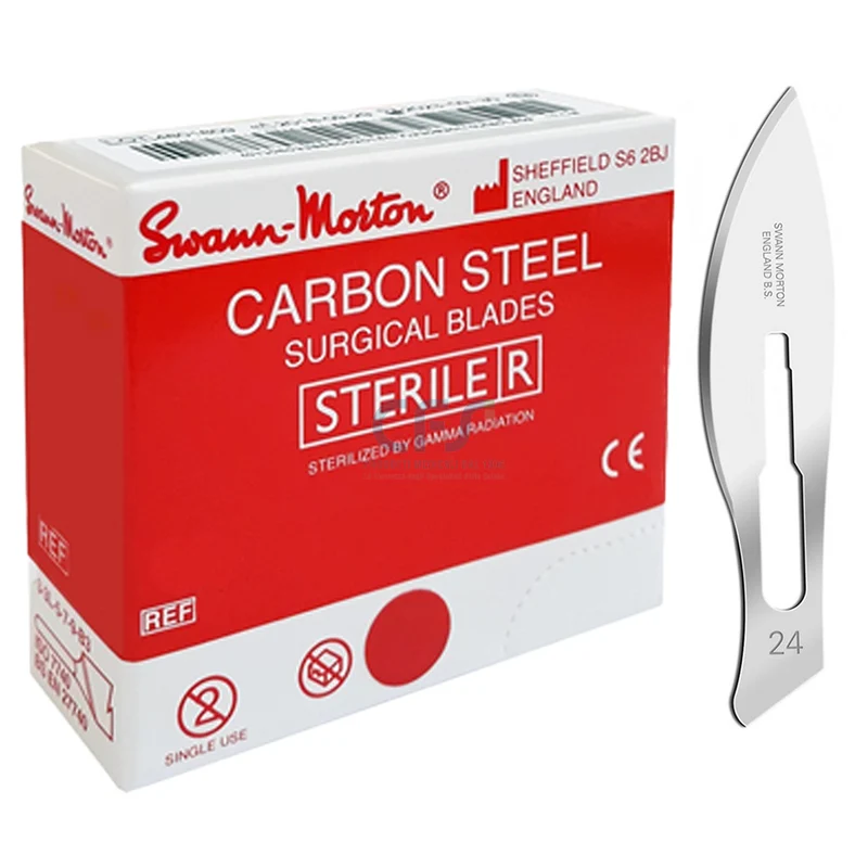 Lame bisturi monouso sterili Swann-Morton n.24 - Carbonio (conf. 100 pz.)
