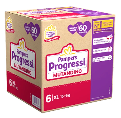 Pampers progressi mutandina quadri xl 60 pezzi