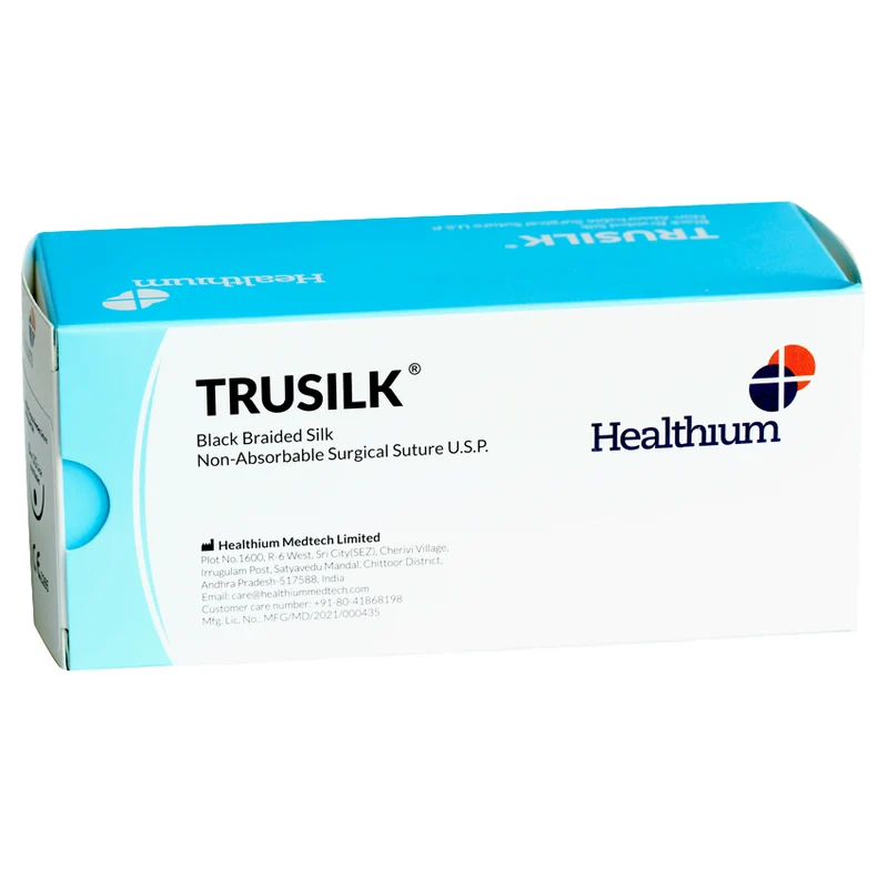 Sutura Healthium TRUSILK, ago 1/2 25mm, USP 2/0 - filo nero 75cm (conf. 12 pz.)