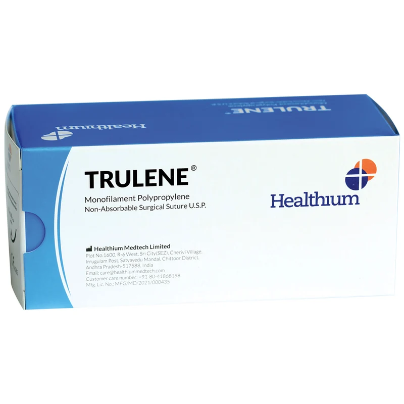 Sutura Healthium TRULENE, ago 3/8 19mm, USP 4/0 - filo blu 45cm (conf. 12 pz.)