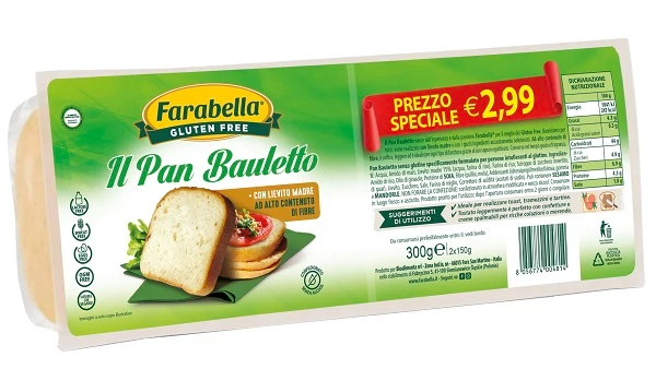 Farabella gluten free il pan bauletto promo 2 x 150 g senza lattosio, senza uova, senza alcol ogm