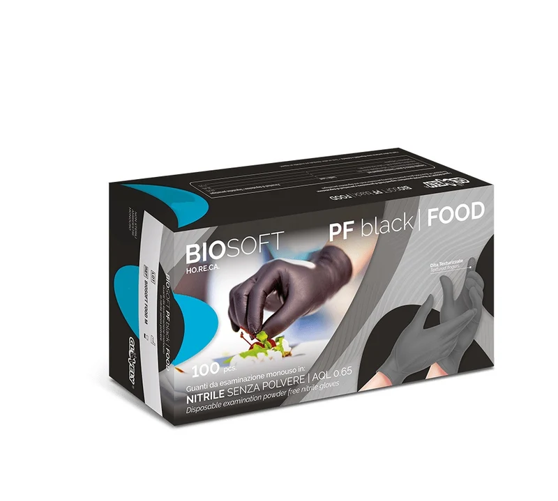 RAYS BIOSOFT PF Black FOOD guanti in nitrile neri senza polvere