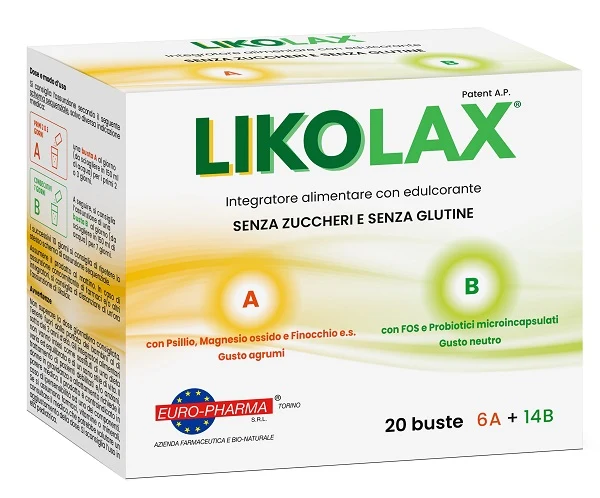 Likolax 6 bustine a 5 g gusto agrumi + 14 bustine b 3 g gusto neutro senza glutine