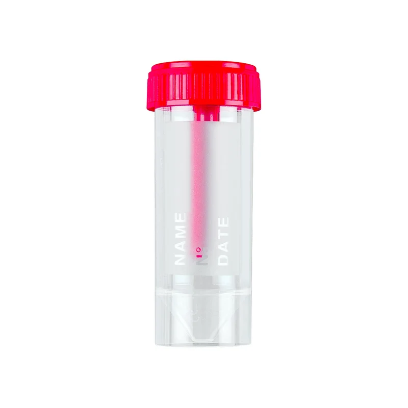 Contenitore 30 ml per feci in PP tappo a vite rosso, con superficie di scrittura Urintainer ® - confezione 700 pz