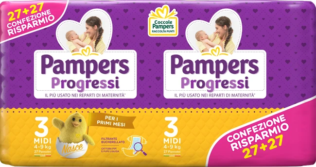 Pampers progressi midi pannolino 3 4-9kg 54 pezzi