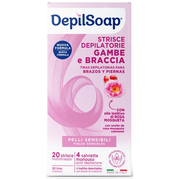 Depilsoap Strisce Corpo — Strisce Depilatorie 20 pezzi · Cartone 12 confezioni